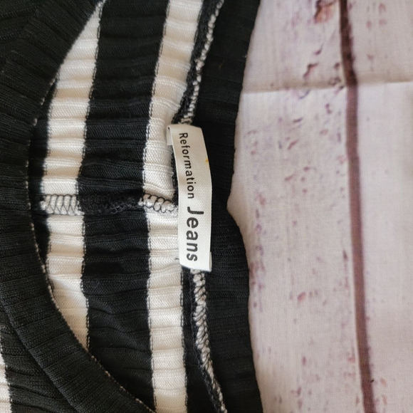 Reformation Jeans Black & White Striped Ribbed Long Sleeve Mini Dress Womens Med - Picture 3 of 6